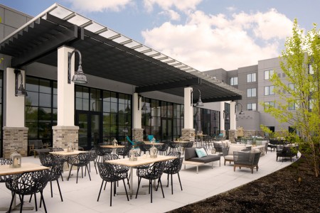 Archer Hotel Florham Park — Back patio with seating 