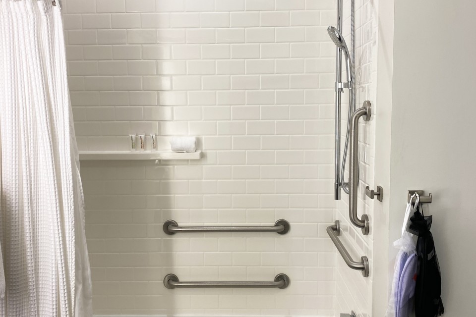 Deluxe King Studio Suite - mobility-accessible bathtub with grab bars and adjustable shower wand